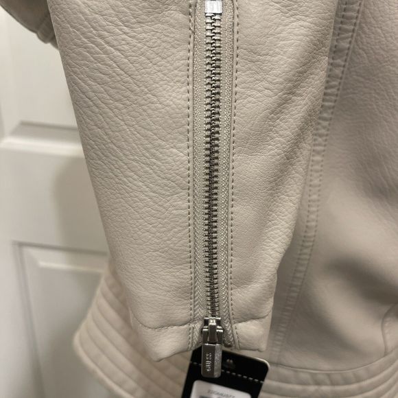 Guess Bone Faux Leather Faux Fur Trim Collar Biker Bomber Jacket Size M … - Picture 16 of 16